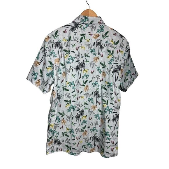 Baja Llama Short Sleeve Slub Cotton Button Down Shirt Sz. L - Picture 2 of 9